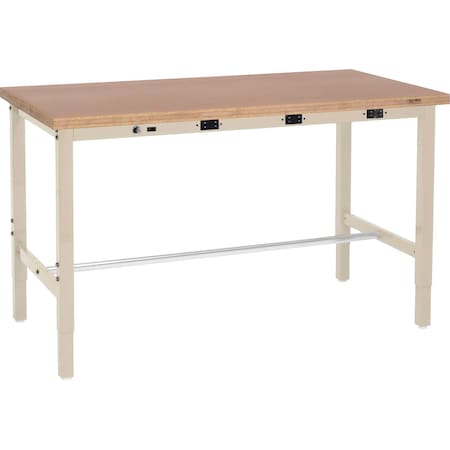 Global Industrial 60 x 36 Adjustable Height Workbench, Power Apron, Shop Top Square Edge Tan 253837BTNA
